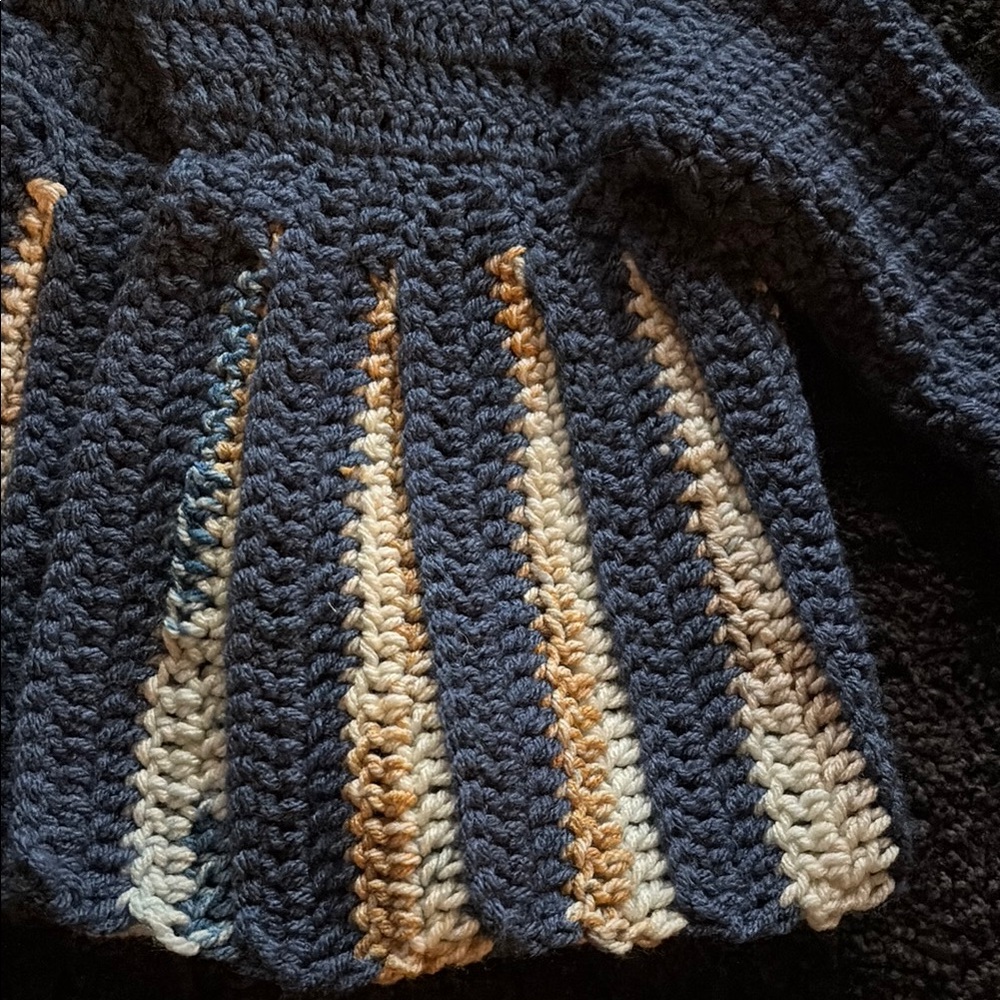 Handmade Blue and Cream Crochet Baby Sweater